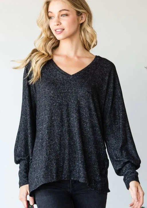 Soft & Cozy Brushed V-Neck Top - Clearance Final Sale