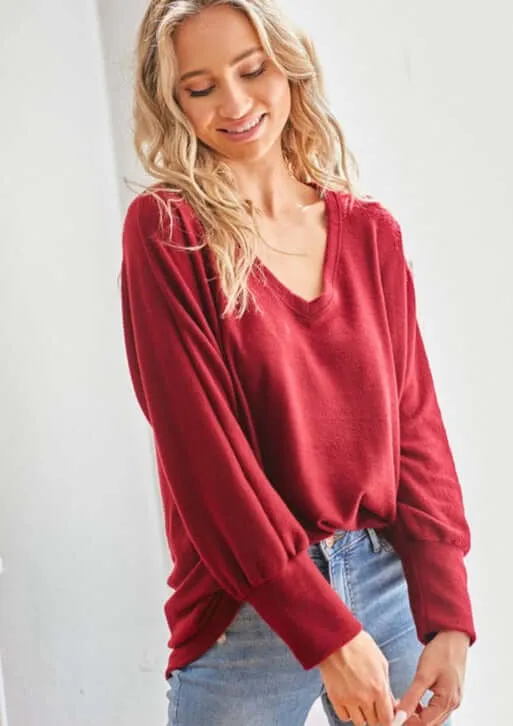 Soft & Cozy Brushed V-Neck Top - Clearance Final Sale