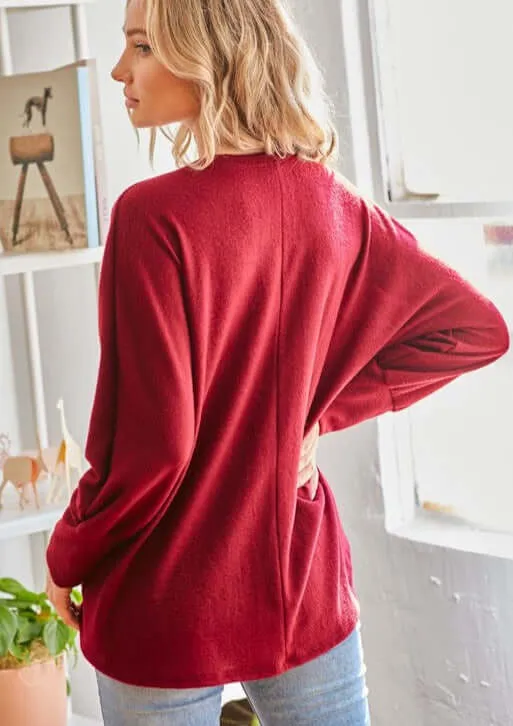 Soft & Cozy Brushed V-Neck Top - Clearance Final Sale