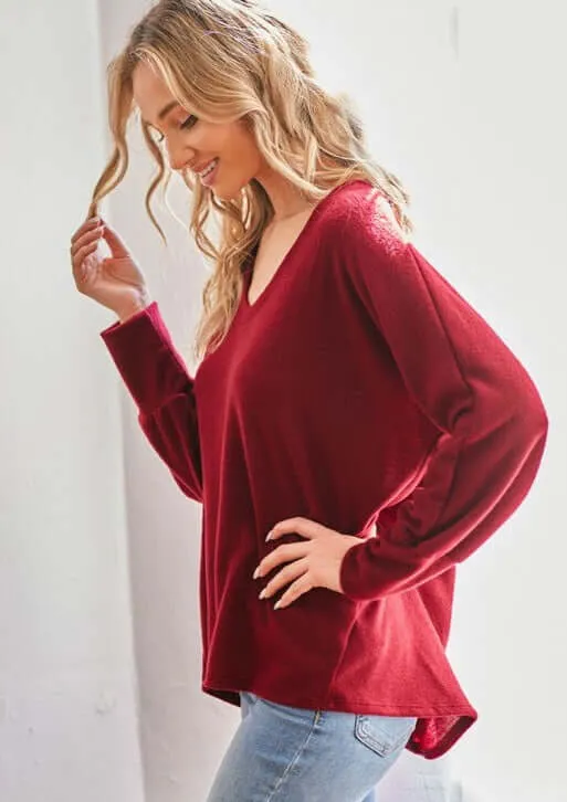 Soft & Cozy Brushed V-Neck Top - Clearance Final Sale