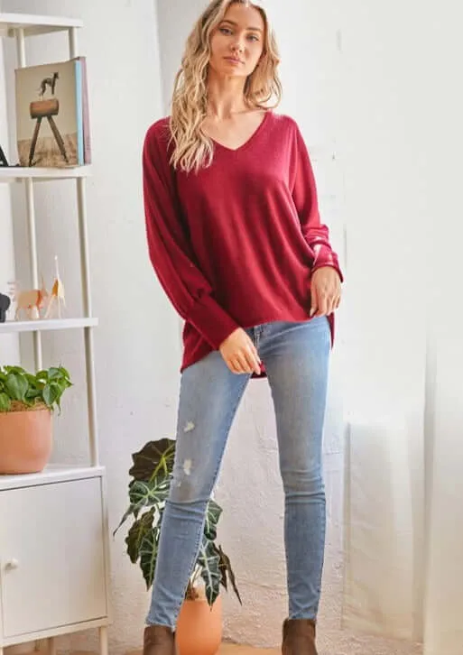 Soft & Cozy Brushed V-Neck Top - Clearance Final Sale