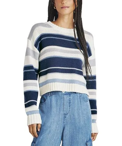 Splendid Womens Ribbed Trim Striped Crewneck Sweater