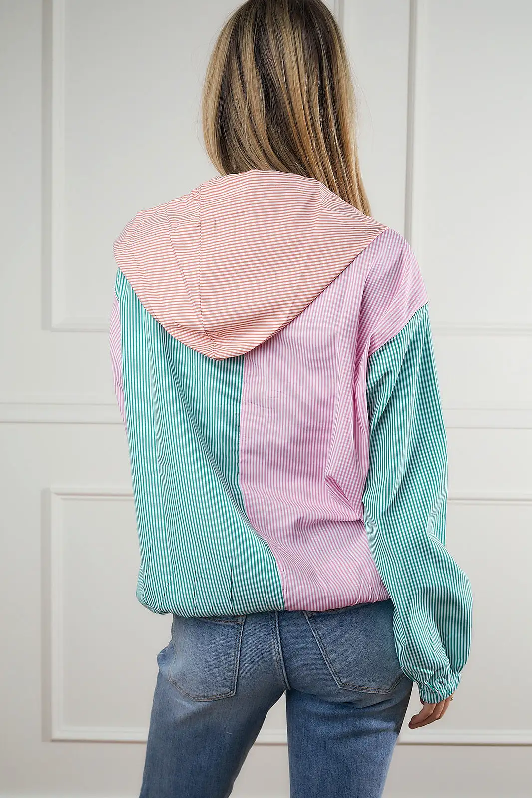 Stripe Color Block Zipper Hoodie