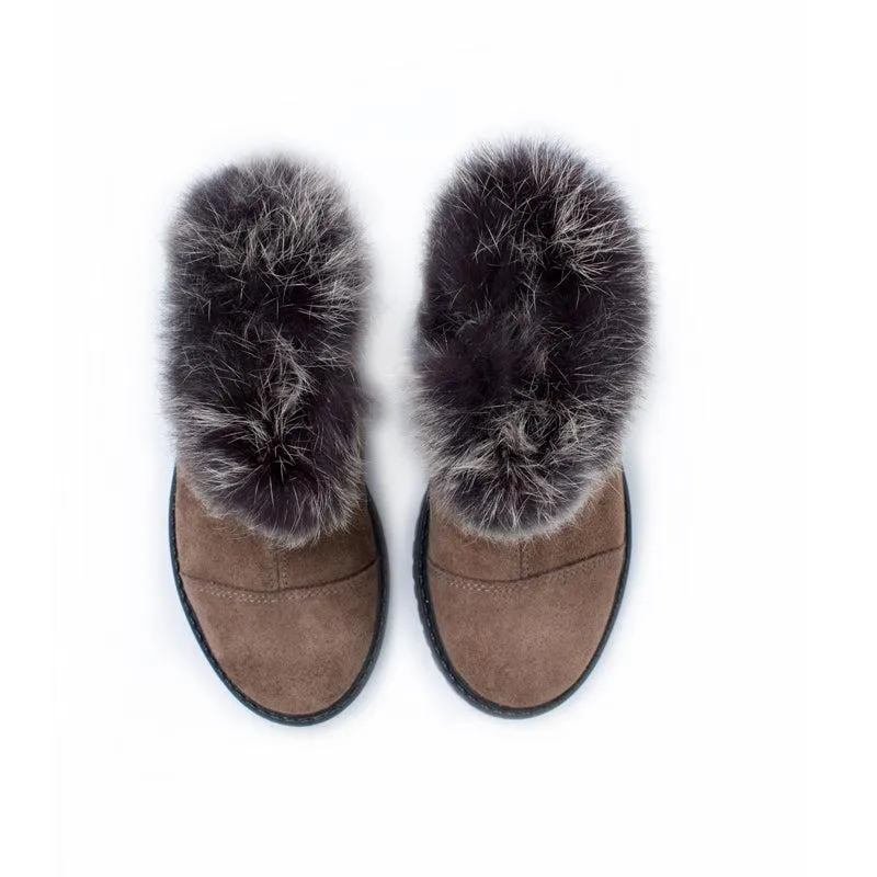 Suede Boots with Faux Fur in Brown