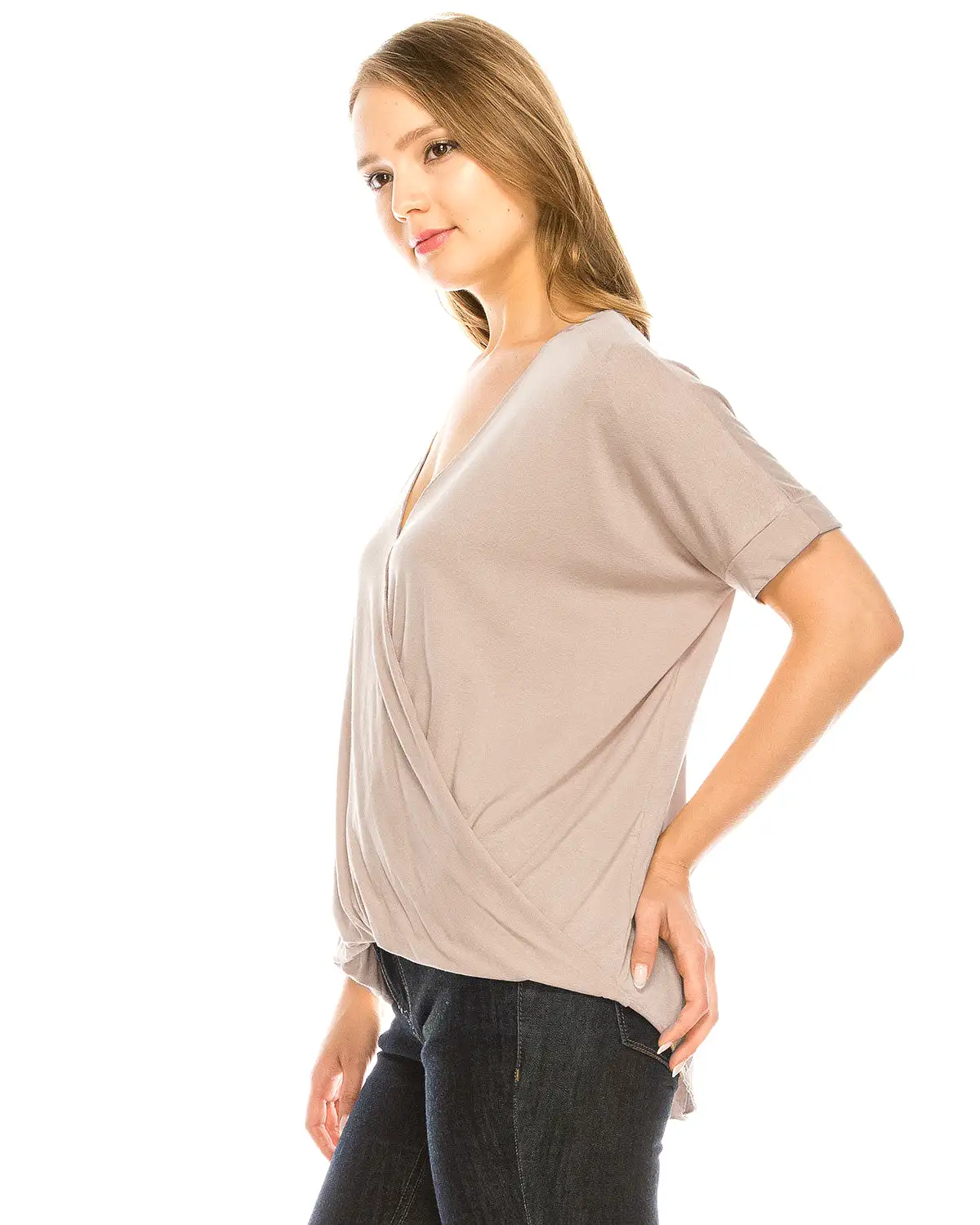 Surplice V-Neck Top Short Sleeve Casual Blouse