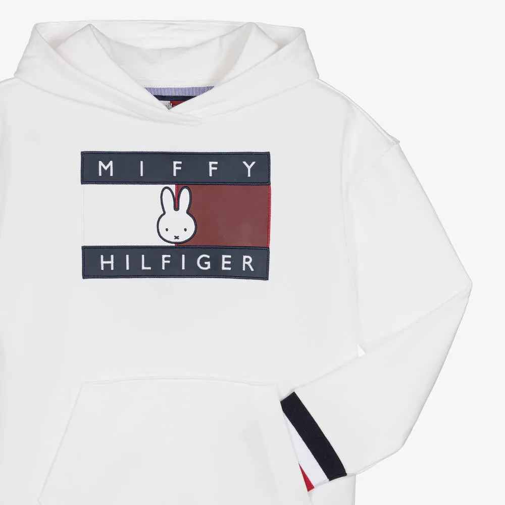 Teen White Cotton Miffy Logo Hoodie