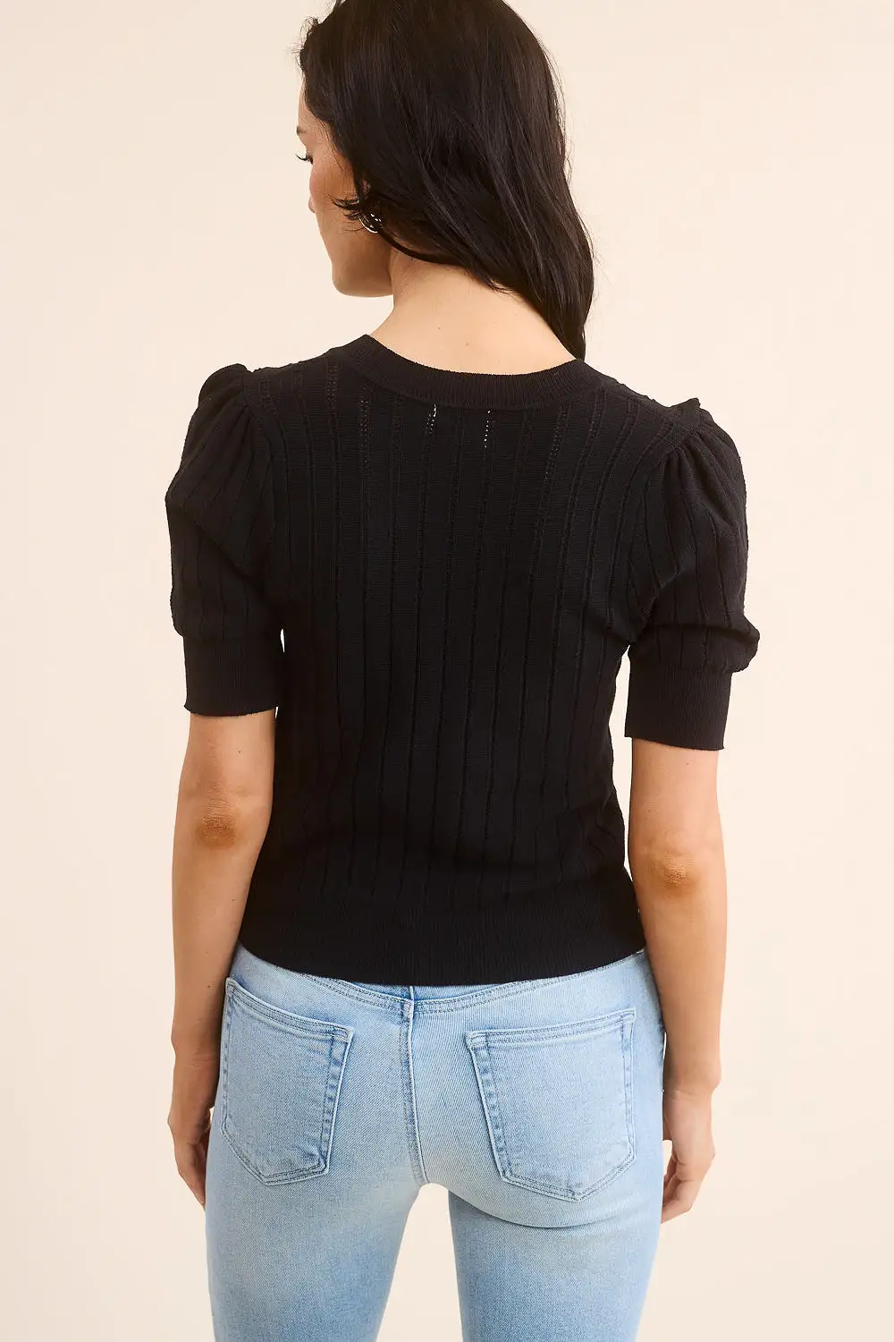 Textured Black V-Neck Top