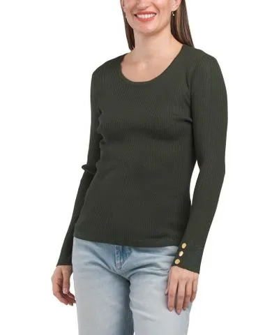 Tj Maxx Crew Neck Long Sleeve Ribbed Top With Lurex Cuffs