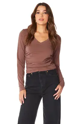 V-NECK TOP WITH SHIRRED SIDES