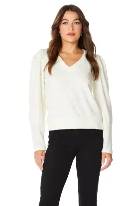 V-NECK TOP WITH SHIRRED SLEEVES