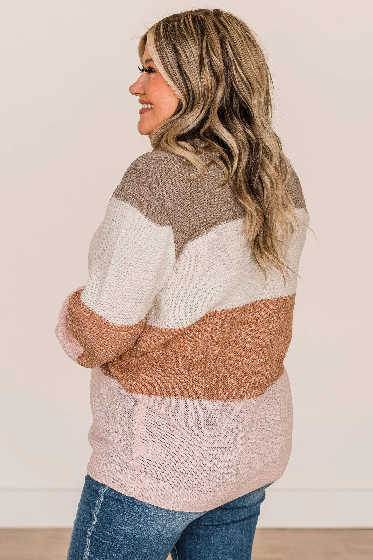 Warms Your Heart Knit Sweater- Mocha, Ivory, & Pink