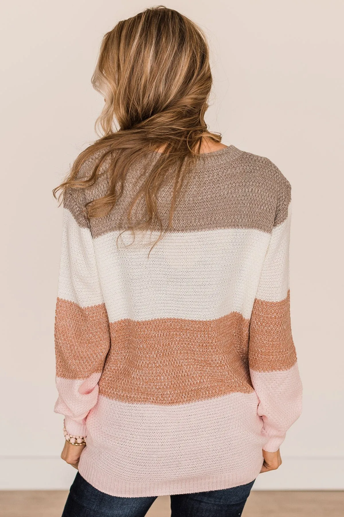 Warms Your Heart Knit Sweater- Mocha, Ivory, & Pink