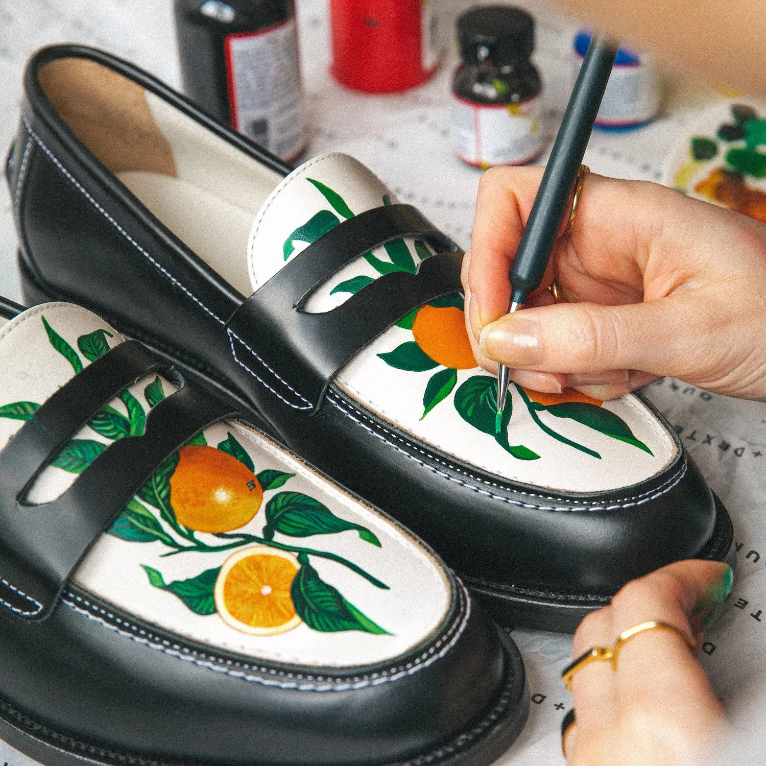 Wilde Hand-Painted Orange Penny Loafer - Women's