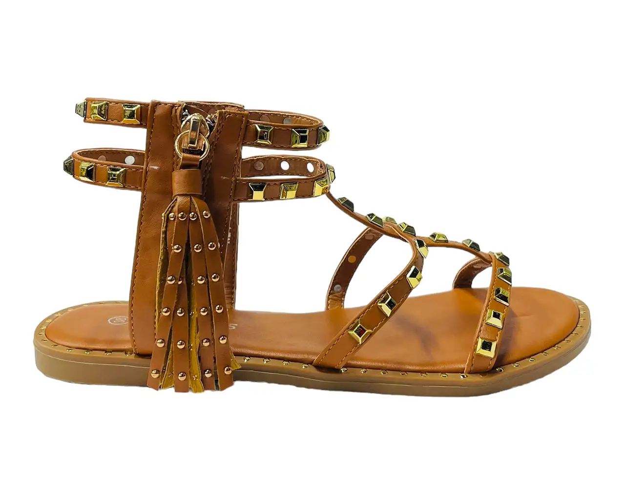 Women's Flat Studded Gladiator Zip Sandals