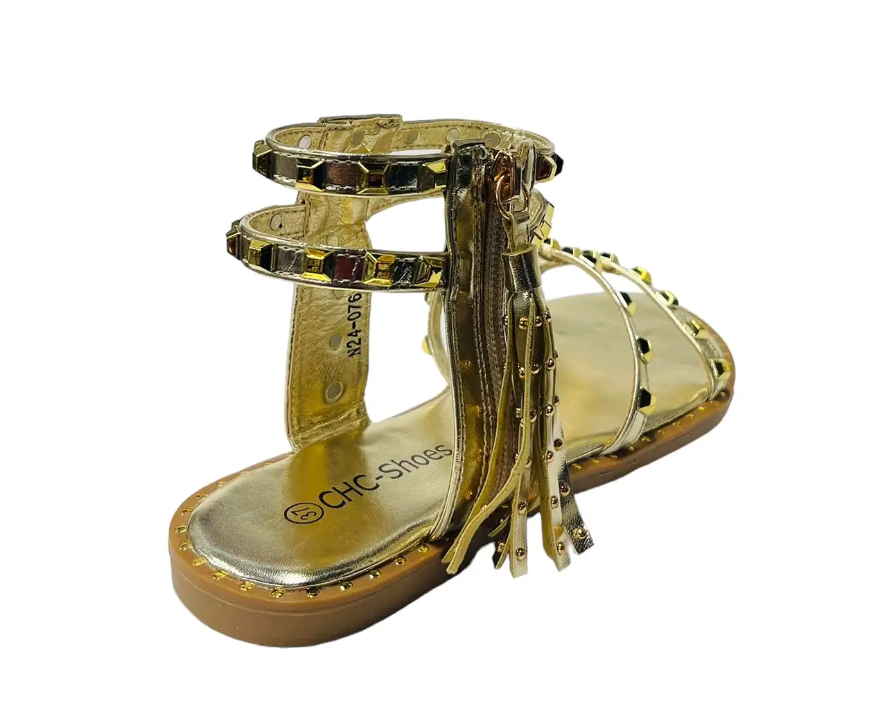 Women's Flat Studded Gladiator Zip Sandals