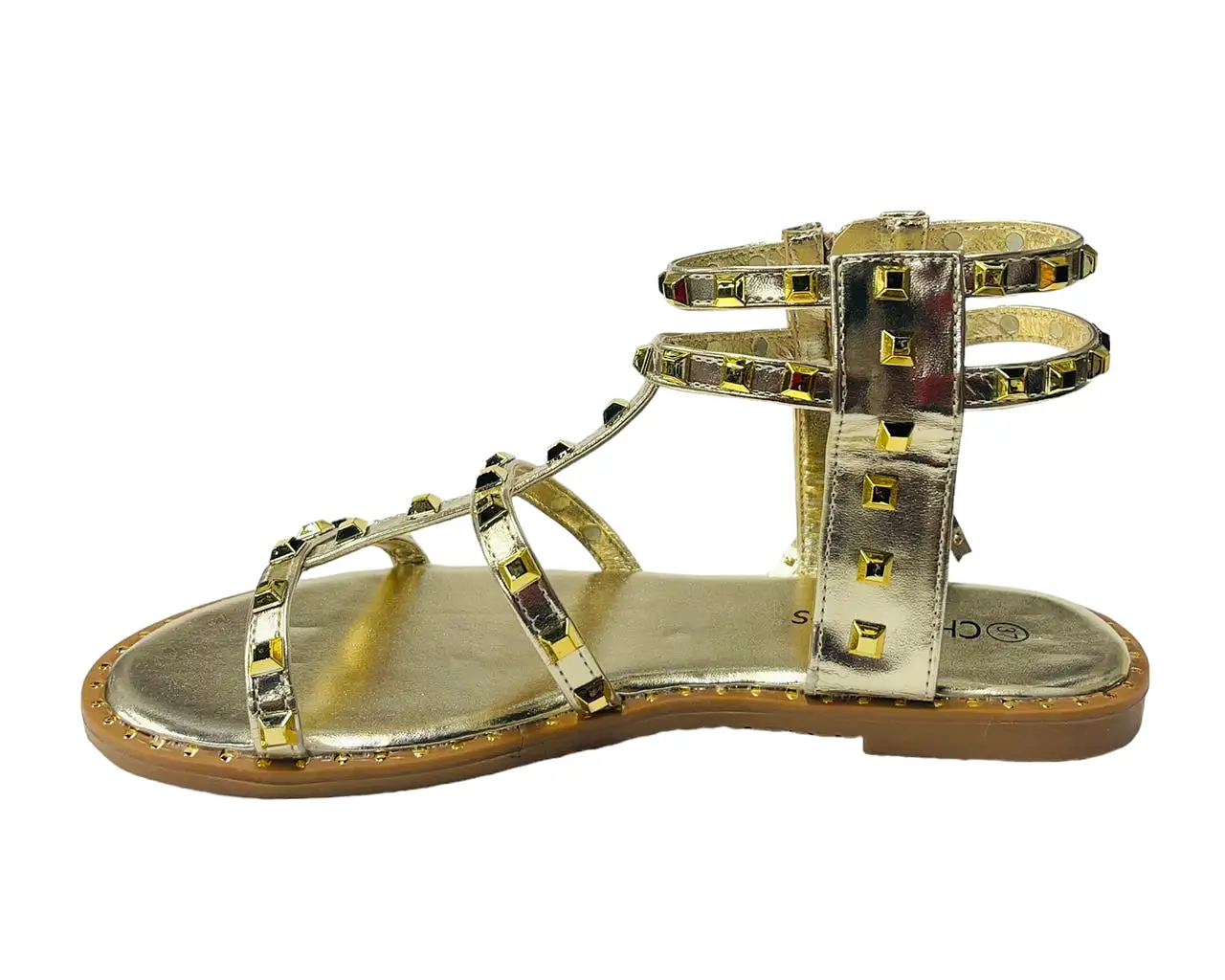 Women's Flat Studded Gladiator Zip Sandals