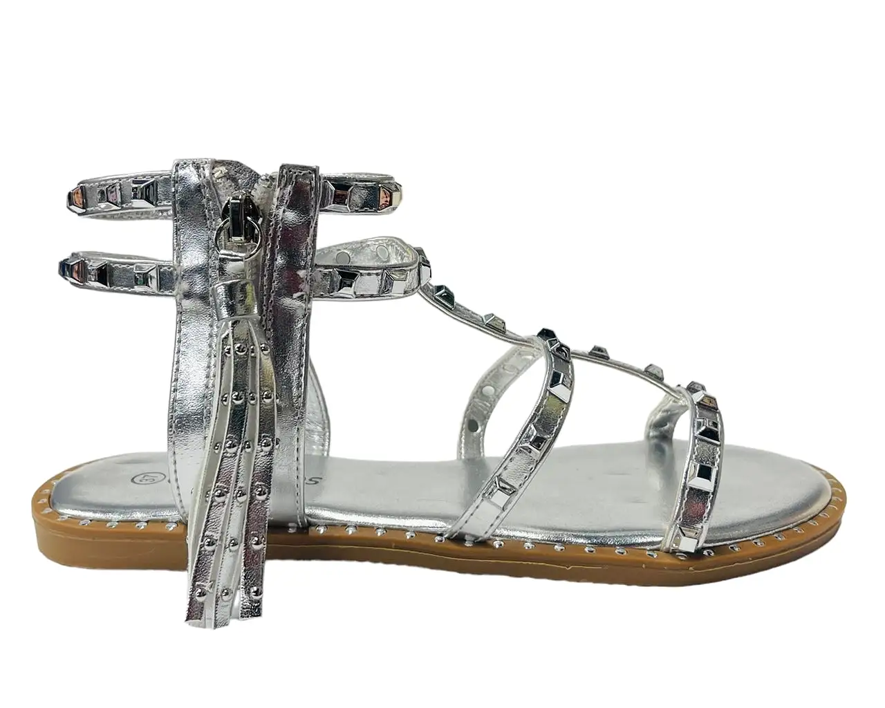 Women's Flat Studded Gladiator Zip Sandals