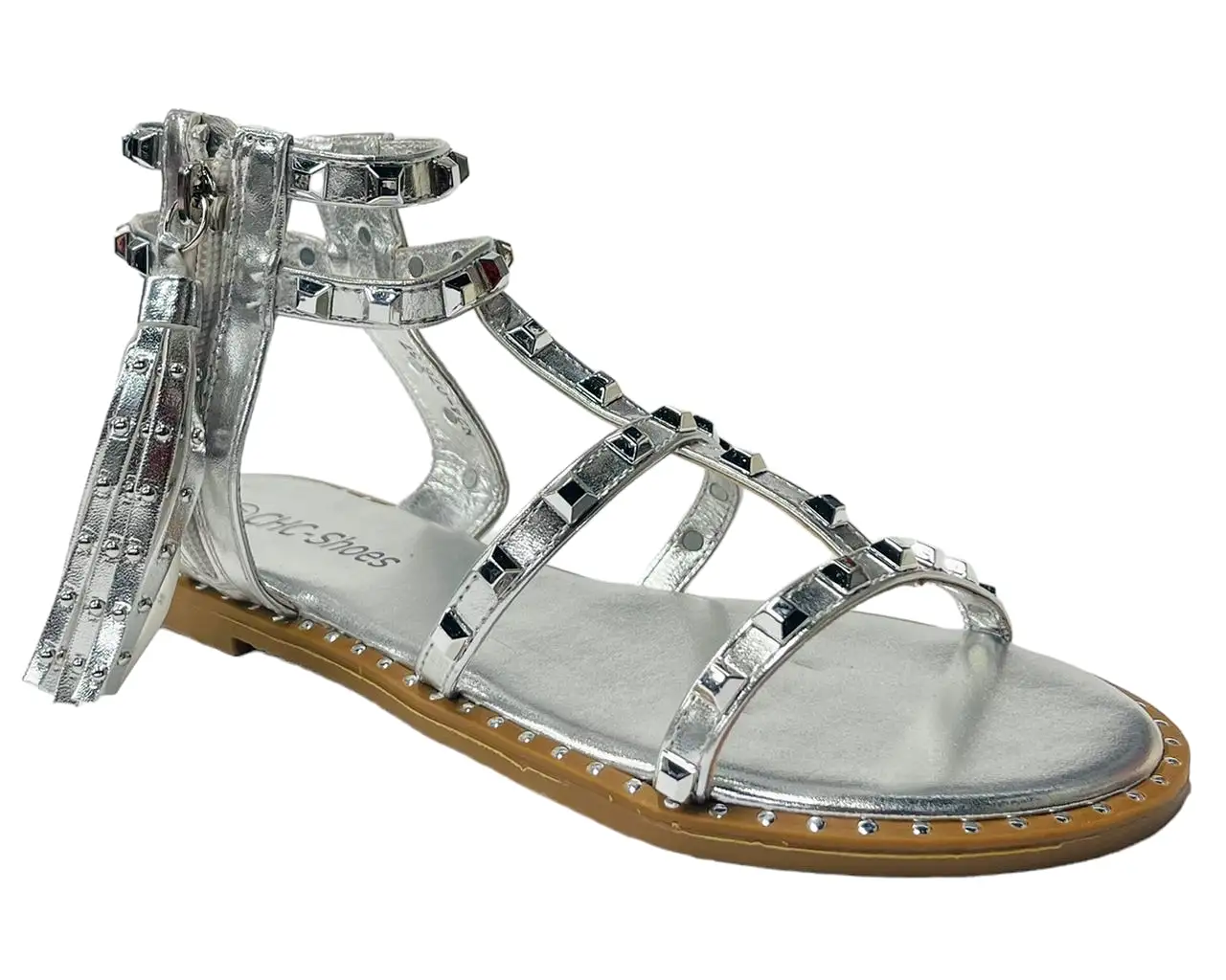 Women's Flat Studded Gladiator Zip Sandals