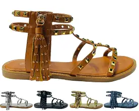 Women's Flat Studded Gladiator Zip Sandals