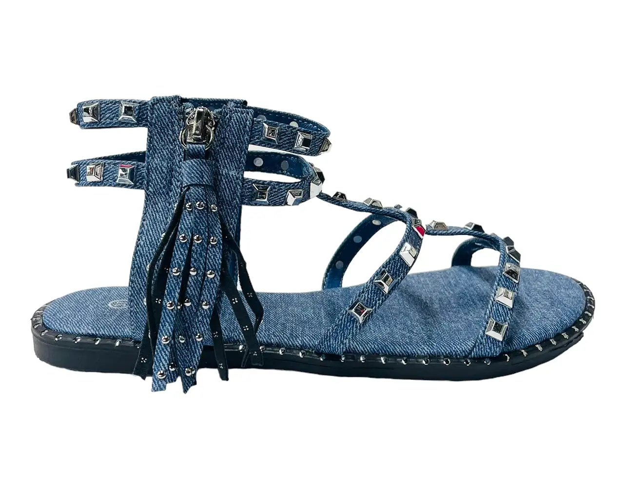 Women's Flat Studded Gladiator Zip Sandals