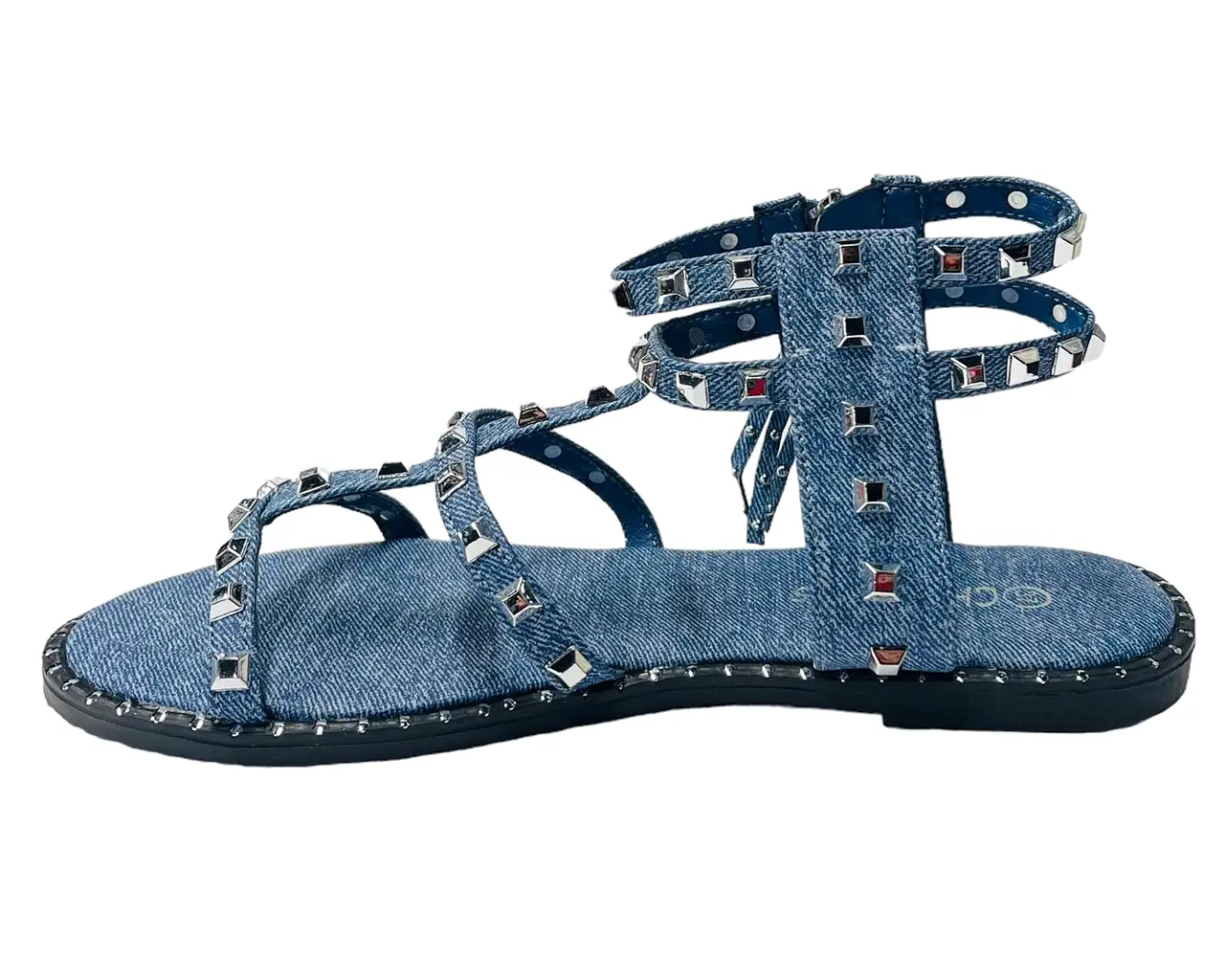 Women's Flat Studded Gladiator Zip Sandals