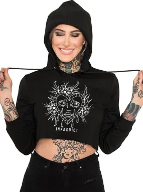 Women's Sad Face Crop Hoodie