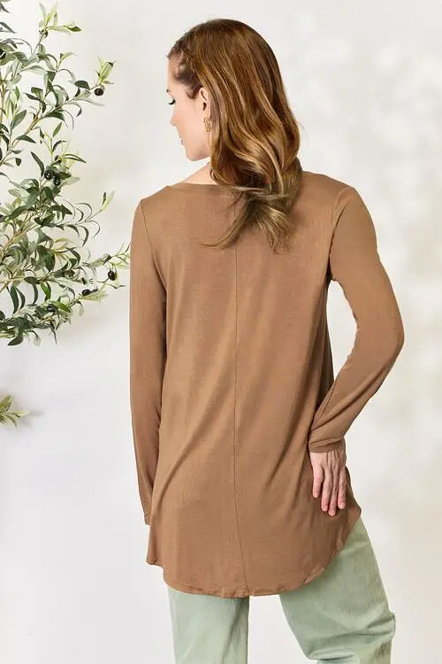 Zenana Full Size Long Sleeve V-Neck Top