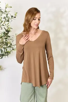 Zenana Full Size Long Sleeve V-Neck Top