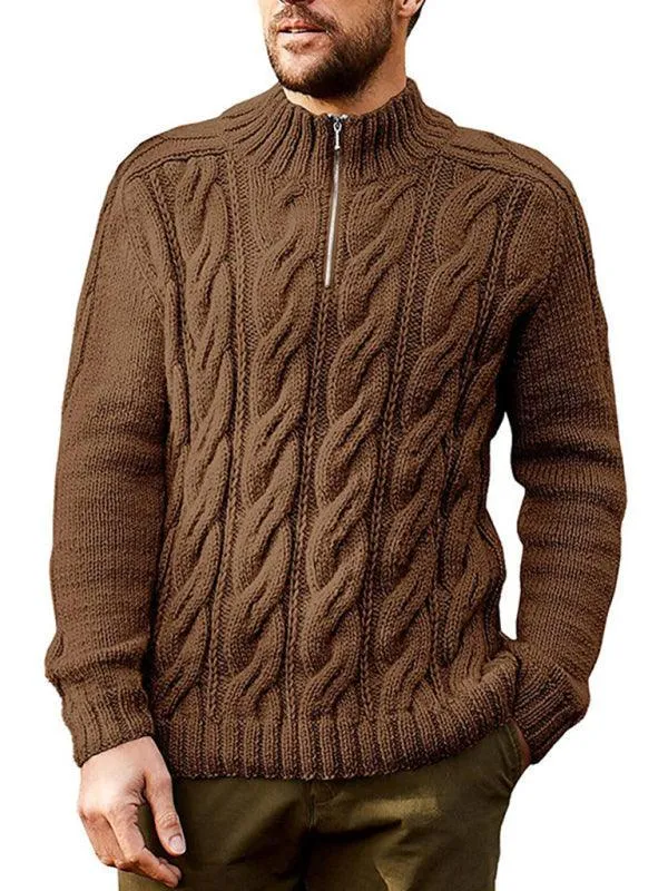 Zipper Half Turtleneck Men Sweater