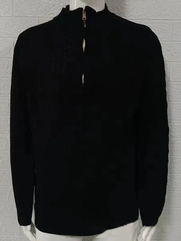 Zipper Half Turtleneck Men Sweater