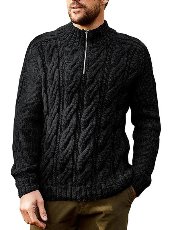 Zipper Half Turtleneck Men Sweater